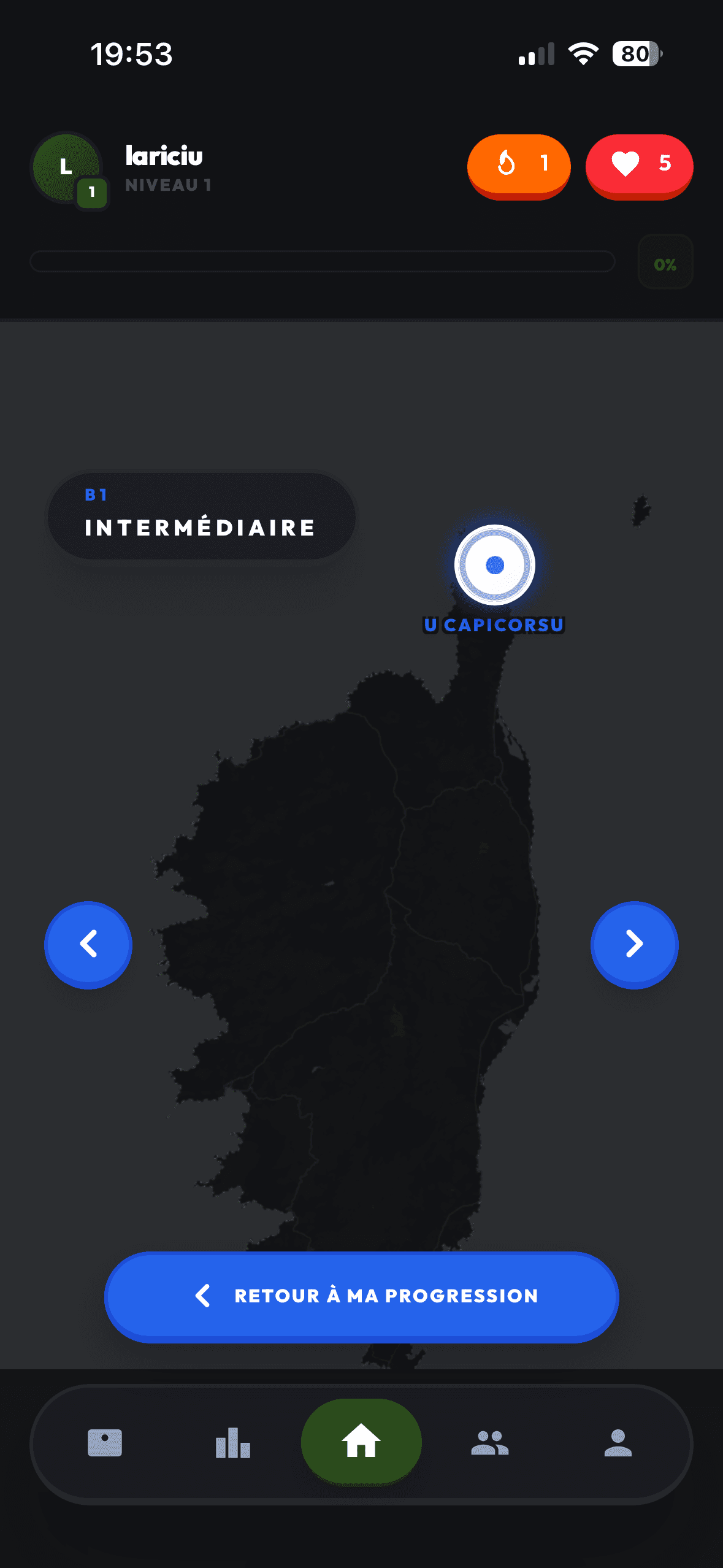 La carte de progression de la Corse dans Lariciu