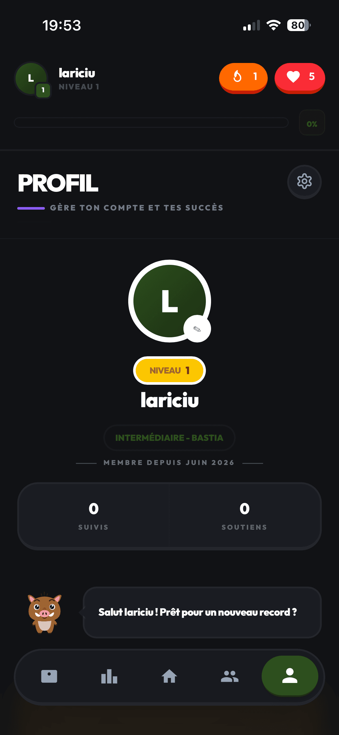 Le profil et les statistiques dans Lariciu